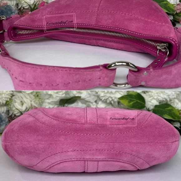 Y2K Vintage Pink Coach Soho Suede Hobo 9658 & Mini Soho Hobo Bag Charm 1659 SET - Picture 12 of 16